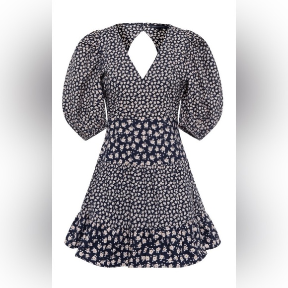 NWOT! French Connection Aura Cotton Ditsy-Print Puff-Sleeve Dress, Eu SM I US 6 - Picture 7 of 14